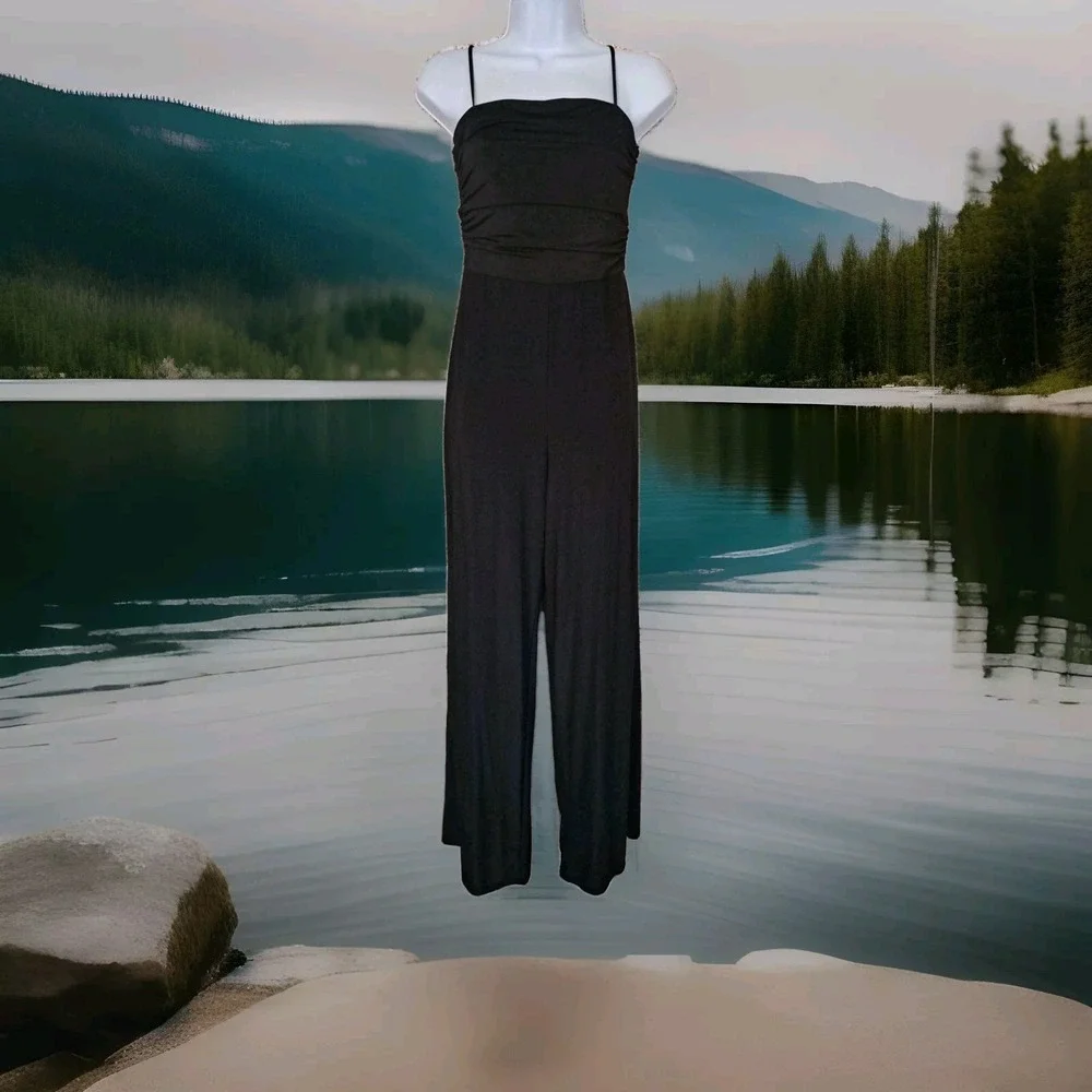 Cefian Women's Jumpsuit Black Lg Spaghetti Straps Ruched Top Polyester Spandex